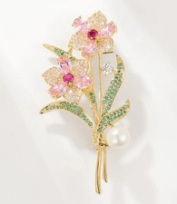 Stunning Rhinestone Multicolor Flowers Brooch