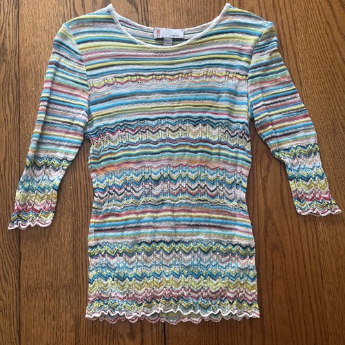 M Missing Top Size 38 Multi-Color 3/4 Sleeves - Picture 2 of 13