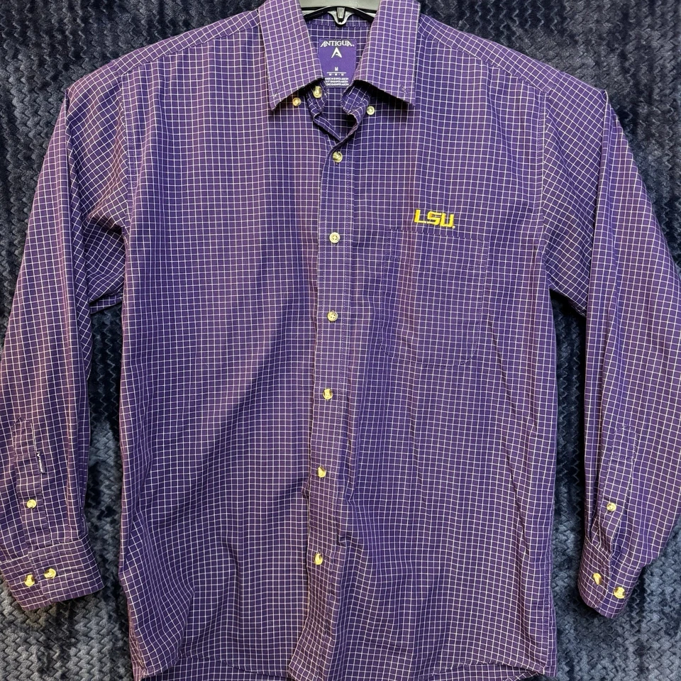 Antigua LSU Tigers Mens Medium Purple Cotton Button Down Long Sleeve Shirt - Image 2 of 4