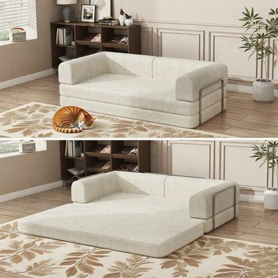 King Size Convertible Sleeper Sofa Bed, Corduroy 4-in-1 Floor Couch w/ Pillow