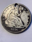 253: 1876 Seated Liberty Half Dollar Holed, Partially Cleaned Great Jewelry Coin