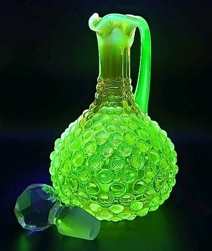 Victorian Vaseline Cadmium Rubina Red/Green/Yellow Hobnail Blown Glass Cruet - Picture 17 of 23