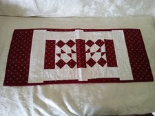 Handmade Red White Christmas Quilted Table Runner Stars Trees 11.5x26.5" Vintage