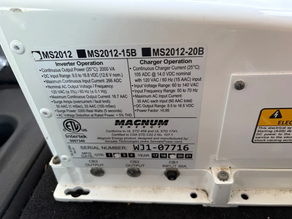 Magnum Magnasine MS2012 Inverter Charger, 12VDC, 120VAC, 2000W - Image 2 of 3