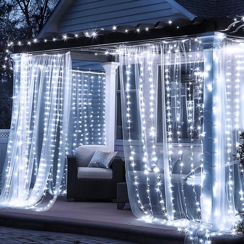 Window Curtain String Lights, 300 LED 8 Lighting Modes Fairy Lights USB White - Picture 4 of 7
