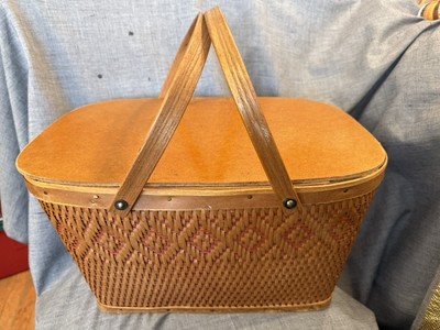 Large Woven Wicker Picnic Basket Vintage Redmon 18 x12  EVC