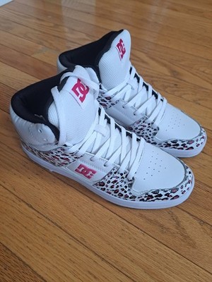 DC Women's Cure Hi Top Skate Shoes   Size 10   White/Pink Leopard Print