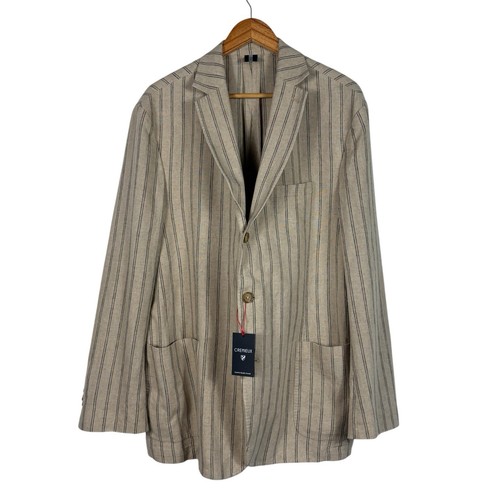 Cremieux NWT Unstructured Blazer Sport Coat Linen Cotton Beige Stripe Men's XL