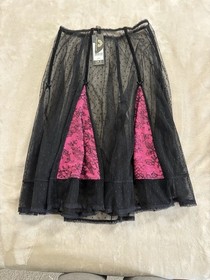 Dita Von Teese Pink Black Lace Sheer Bustier Set with Garter Straps & Skirt