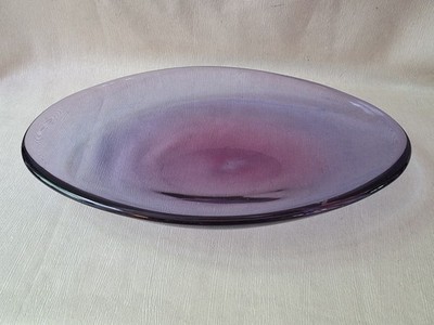 Mid Century Murano Style Amethyst Glass Low Slung Platter 17''