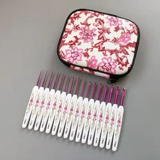 "Crochet Hooks Set Pink Aluminum Knitting Needles Kit for DIY Yarn