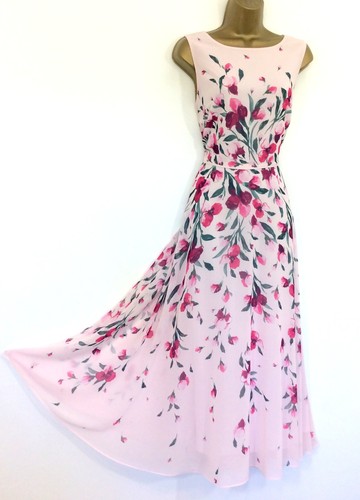 Hobbs Dress Ocassion UK 14 Immaculate Carly Pink Green Chiffon Fit & Flare Lined - Picture 5 of 12