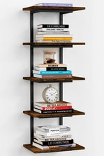 Harwaya 5 Tier Wall Bookshelf Unit for Bedroom Books, Tall, Rustic Brown