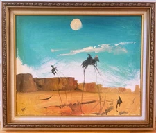 Framed Western Horse Cowboy Arizona Surrealism Oil Painting Canvas 16”x20” O/S