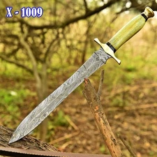 Custom Made Damascus Steel Double Edge Roman Dagger Sword With Leather Sheath