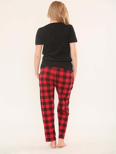 Ladies Cotton Women Pyjama Sets Jersey Short Sleeve T Shirt Bottoms Check Pjs - Picture 10 of 11