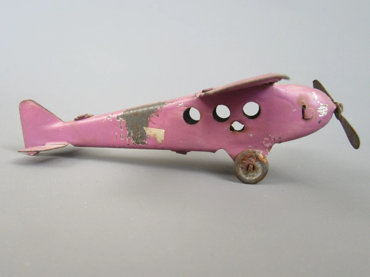 Jouet Ancien Avion Biplan Tôle J.D. PARIS (Jean De Bertrand) – 1920 – Mécanique Fonctionnel