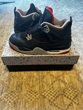 Nike Air Jordan 4 Retro GS Bred Leather Sneakers 7Y Youth Athletic