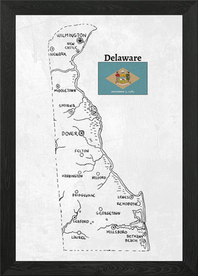 Handgezeichnete Karte von Delaware State gerahmtes Wandbild Poster Leinwanddruck Bild