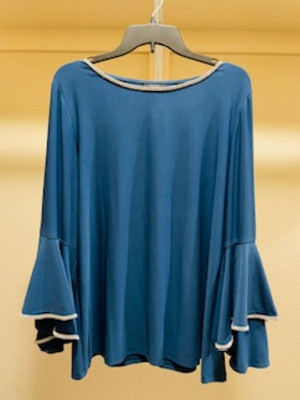 MSK medium blue women's blouse with imitation diamond rhinestones.