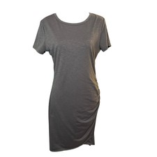 BTFBM Women Gray Ruched Side T-Shirt Dress Short Sleeve Asymmetrical Hem Small