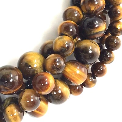 Genuine Natural Tiger's eye Round Loose Bead 15'' strand 3 4mm 6mm 8mm 10mm 12mm