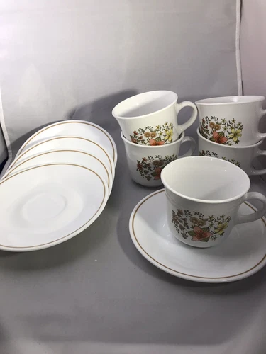 Vintage Corelle Indian Summer coffee cups and saucers     5 total each
