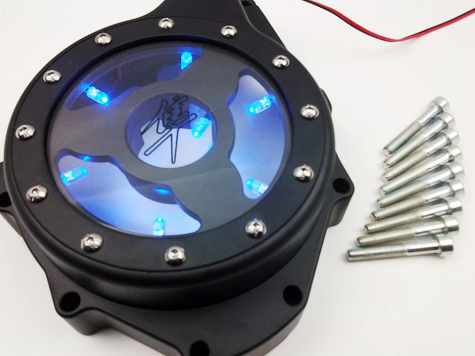 Cubierta LED azul transparente del estator del motor apta para SUZUKI GSX1300R Hayabusa 99-21 Foto 3 de 4
