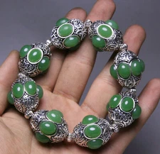 Tibet Buddhism  iron inlay Gems Exorcism Prayer Buddha Beads Bracelet Hand Chain