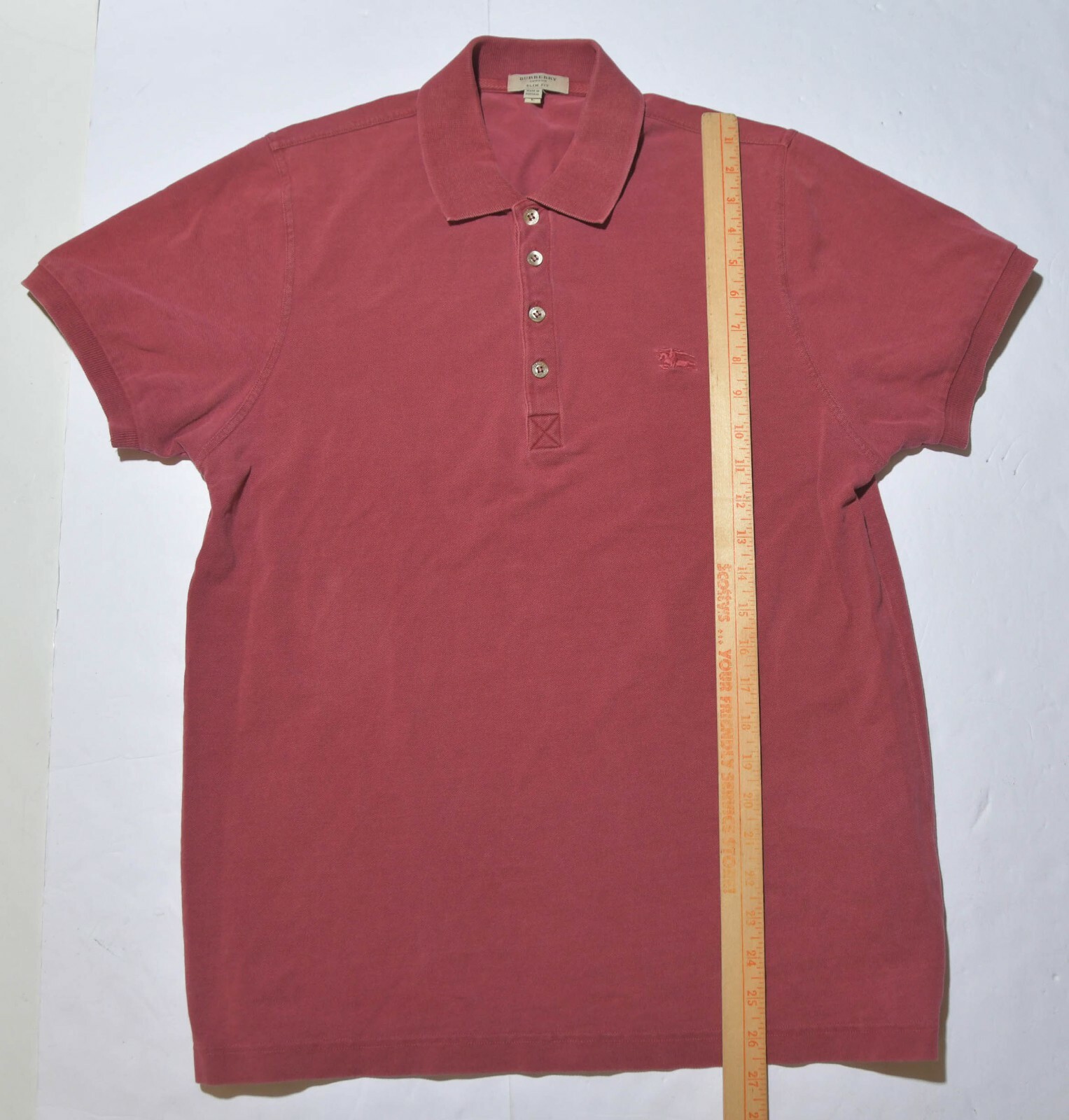 Burberry Short Sleeve Polo Shirt Slim Fit Top Women's Size Large L Red Cotton thumbnail 3