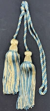 Slate Blue Cream Chair Tie 4" Tassels 22" Cord Spread Lot Of 2 Home Decor