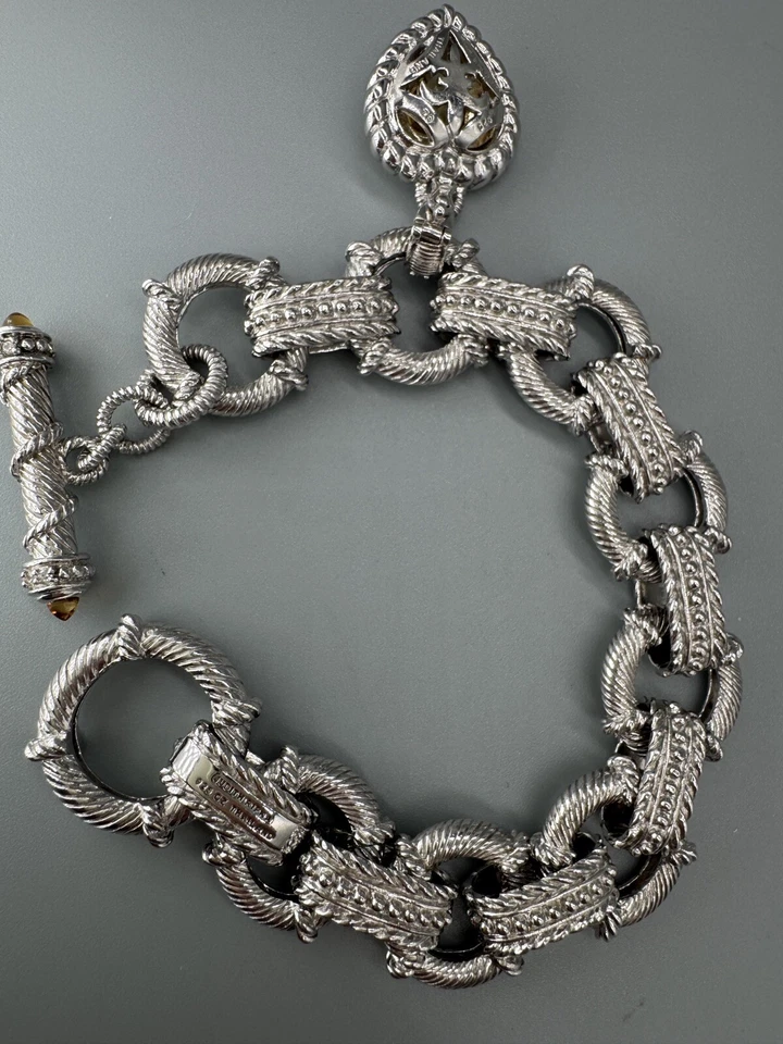 Pulsera Judith Ripka Plata 925 Eslabón Redondo Citrino y Circonita Circonita Dije Corazón Palanca 6.25 Foto 4 de 4