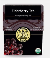 18 Buddha Teas Organic Elderberry Unbleached Tea Bags, Non-GMO, Kosher, EXP 9/27
