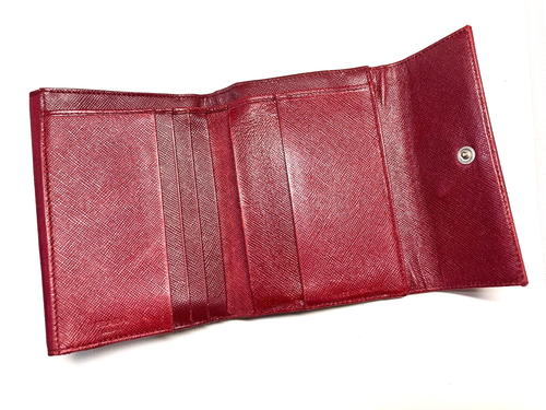PRADA VINTAGE TRIANGLE EMBLEM POCONO NYLON LEATHER WALLET TRIFOLD ITALY RED - Picture 13 of 24