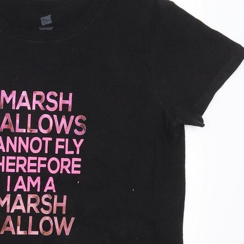 Hanes Womens Black Cotton Blend T-Shirt Size S - Marshmallows Can Not - Picture 7 of 12