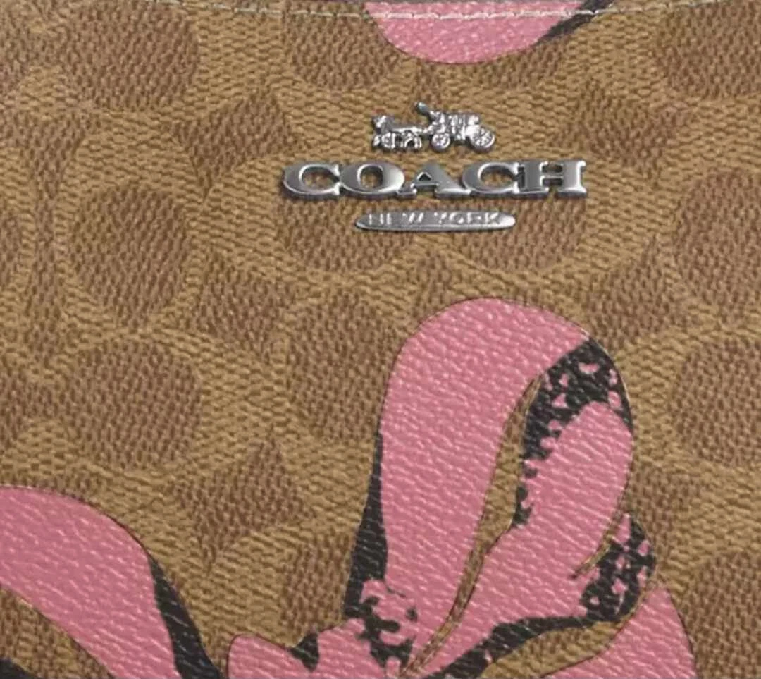 Borsa a tracolla Coach CAA70 Teri firmata tela e pelle stampa fiocco marrone rosa multi