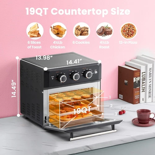 COMFEE' Black Retro Style 7-in-1 Air Fry Toaster Oven 1500W, 19QT Capacity (NEW)