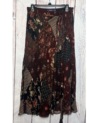 193 Polo Ralph Lauren Patchwork Silk Faux Wrap Waist Tie Maxi Skirt $298 6 - Picture 8 of 10