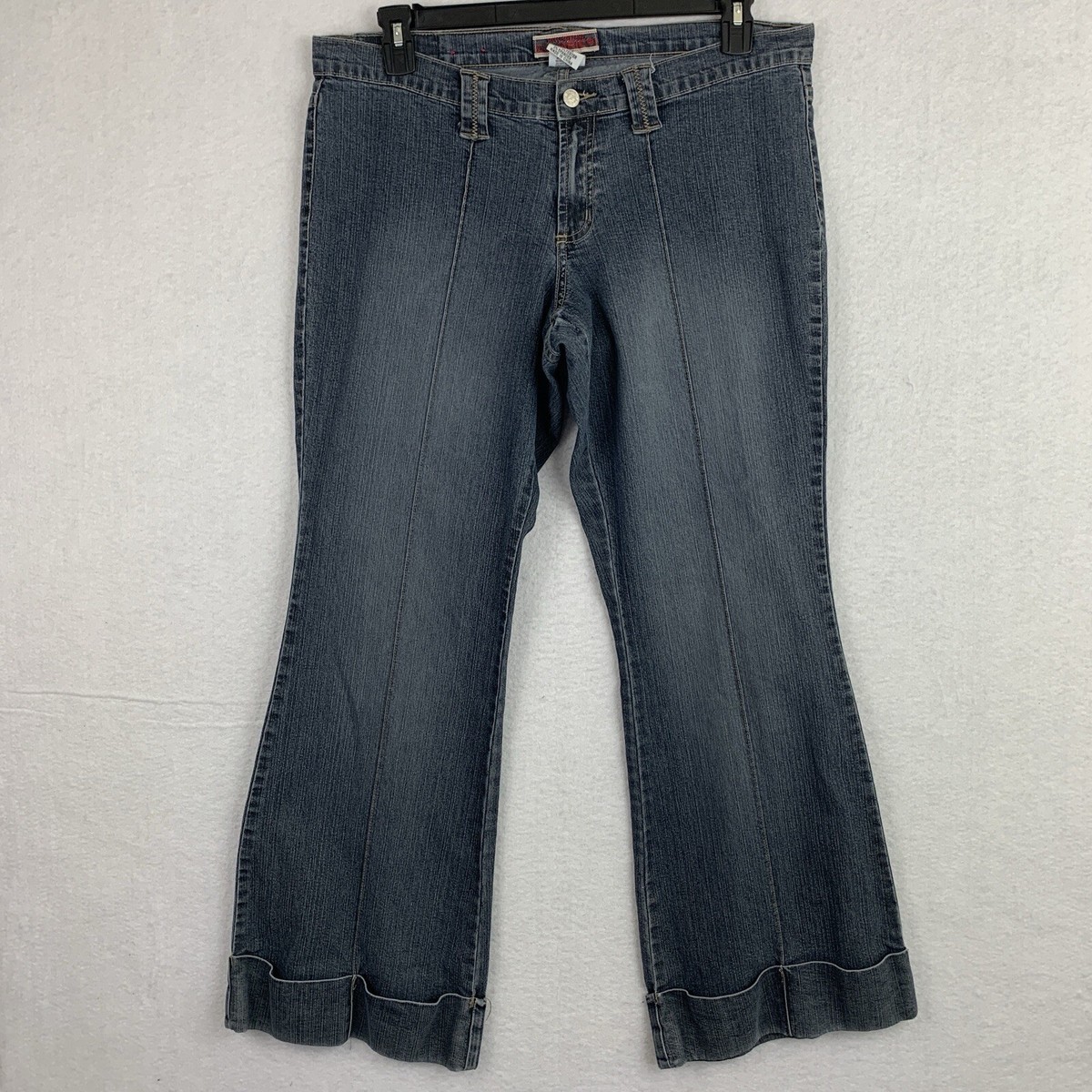 Z Cavaricci Jeans Womens Size 14 Cuffed Boot Cut Stretch Dark Wash