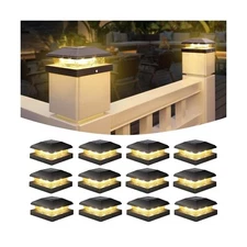 VOLISUN 4x4 Solar Fence - Post Cap Lights 12pack Outdoor Waterproof, Black De...