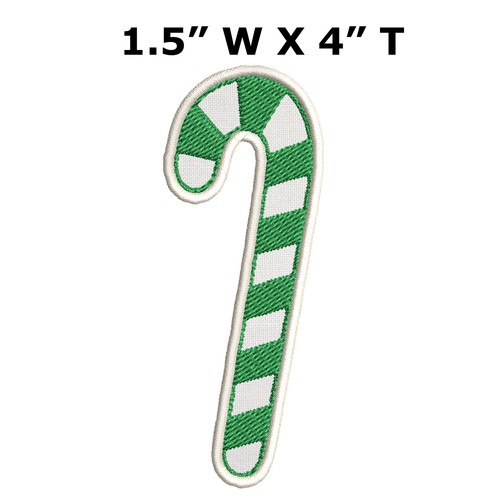 Christmas Patch Candy Cane Green 1.5" W x 4" T Embroidered Iron-On Applique - Picture 2 of 3