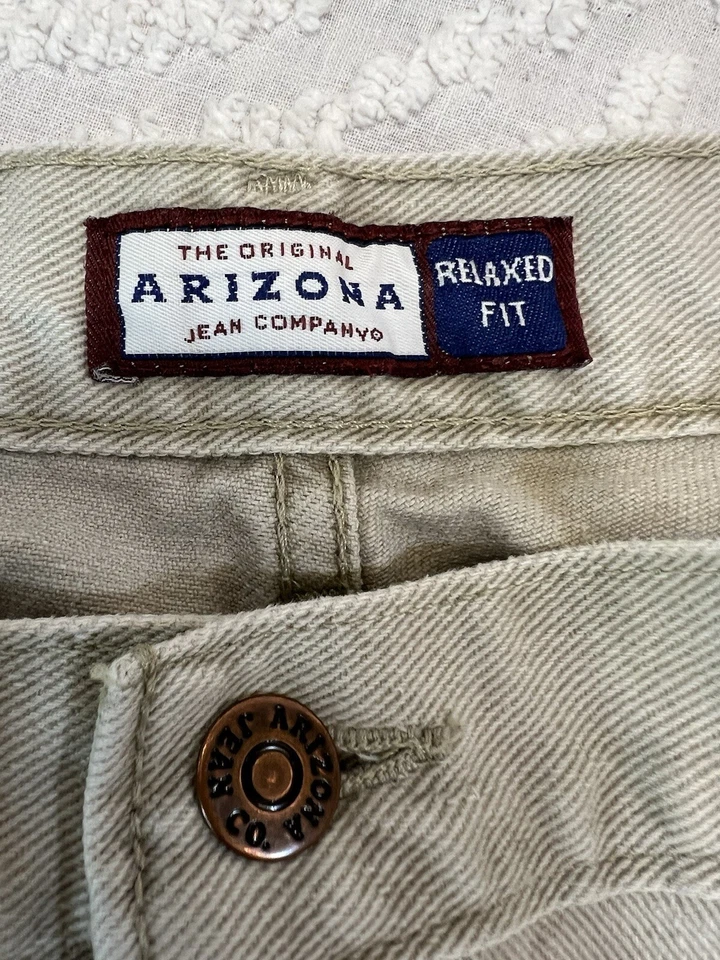 Jeans Arizona De Colección Años 90 Hombres Calce Relajado Caqui Claro Beige Denim 48x29 Hecho en EE. UU. Foto 3 de 4
