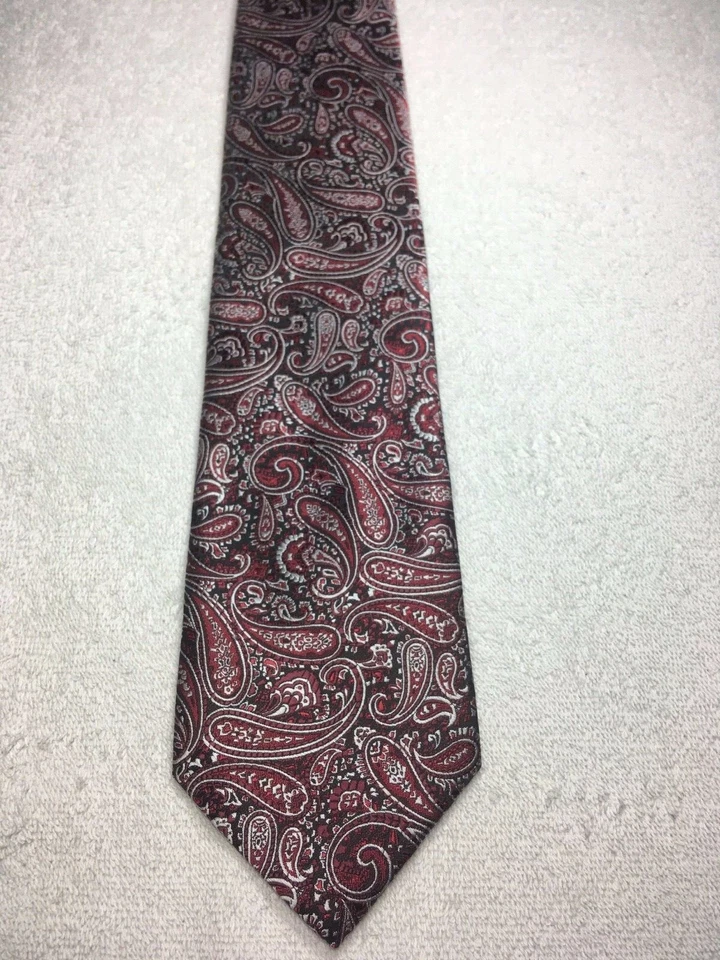 PIERRE CARDIN МУЖСКОЙ ГАЛСТУК КРАСНЫЙ СЕРЫЙ ЧЕРНЫЙ ПЕЙСЛИ 3,75 X 59 НОВЫЙ БЕЗ ЯРЛЫКОВ - Изображение 2 из 4
