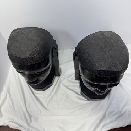 African Folk Art Hand Carved Wood Wooden Tribal Bust Statue Figurine Pair 11.5" - Picture 5 of 9