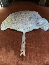 Vintage Indonesian Hand Fan &ndash; Javanese Ceremonial Hide & Horn &ndash; Painted & Pierce