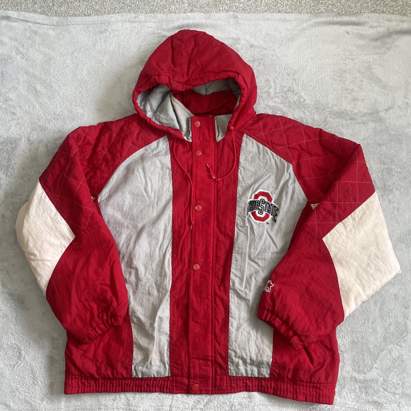 Vintage 90s Ohio State NCAA Hooded Zip-Up Starter Jacket Size 3XL 4XL