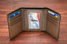 Mens Trifold Genuine Leather RFID Blocking Wallet Brown New Bullz Wallets