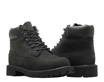 Timberland 6-Inch Premium Waterproof Black Youth Little Kids Boots