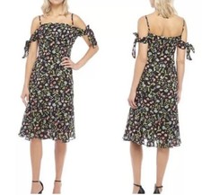 Nanette Lepore Womens Black Floral Cold Shoulder Chiffon Paradise Dress Size 10