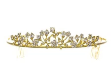 Gold Bridal Flower Crystal Rhinestone Prom Wedding Crown Tiara V1181